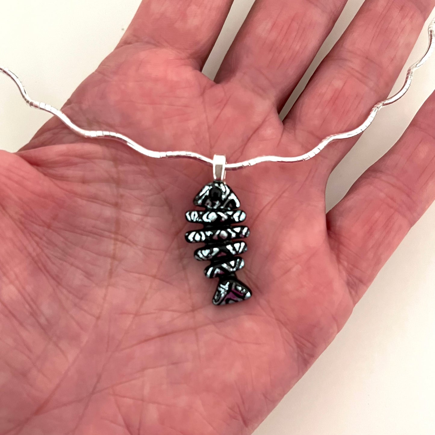 Small Dichroic Fused Glass Bonefish Pendant