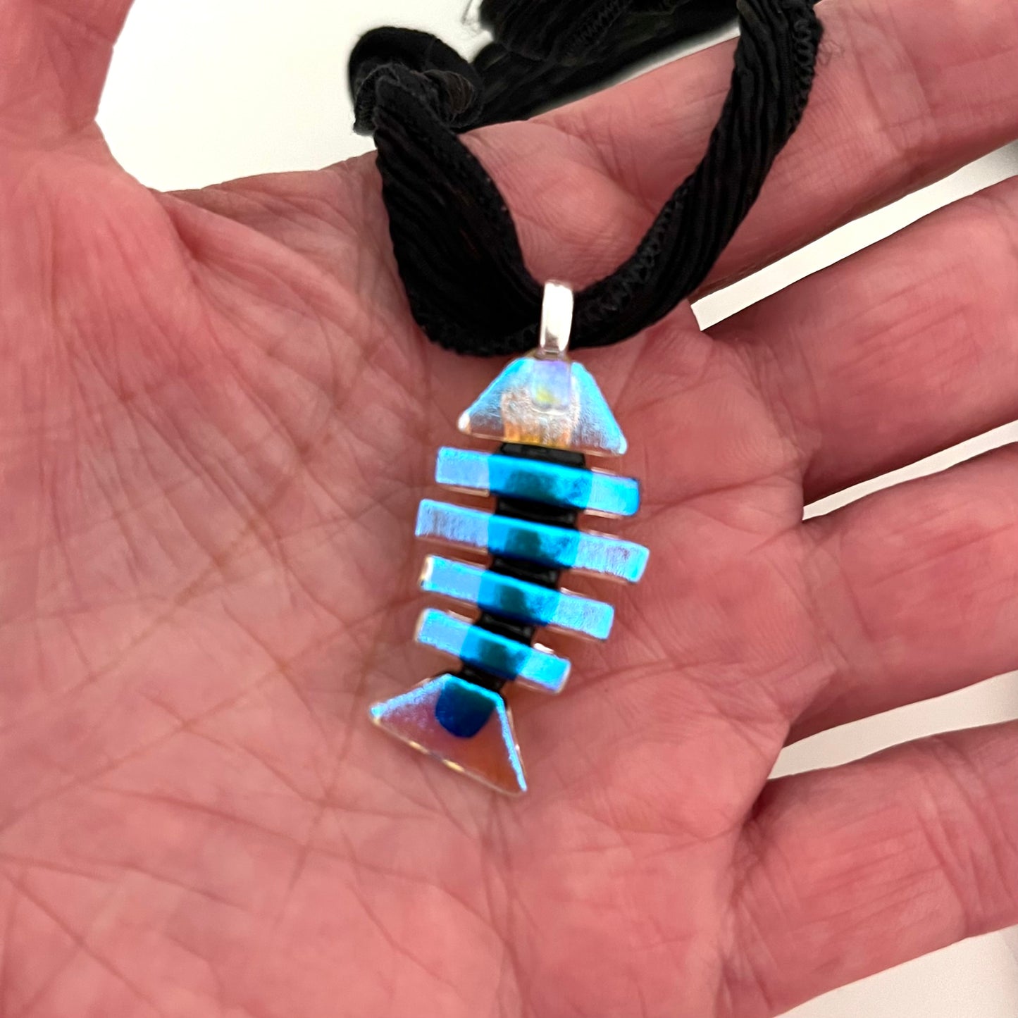 Medium Dichroic Fused Glass Bonefish Pendant