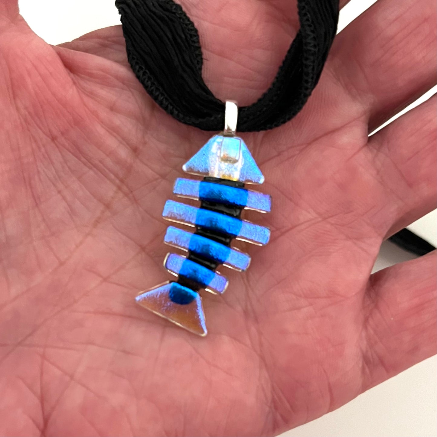 Medium Dichroic Fused Glass Bonefish Pendant