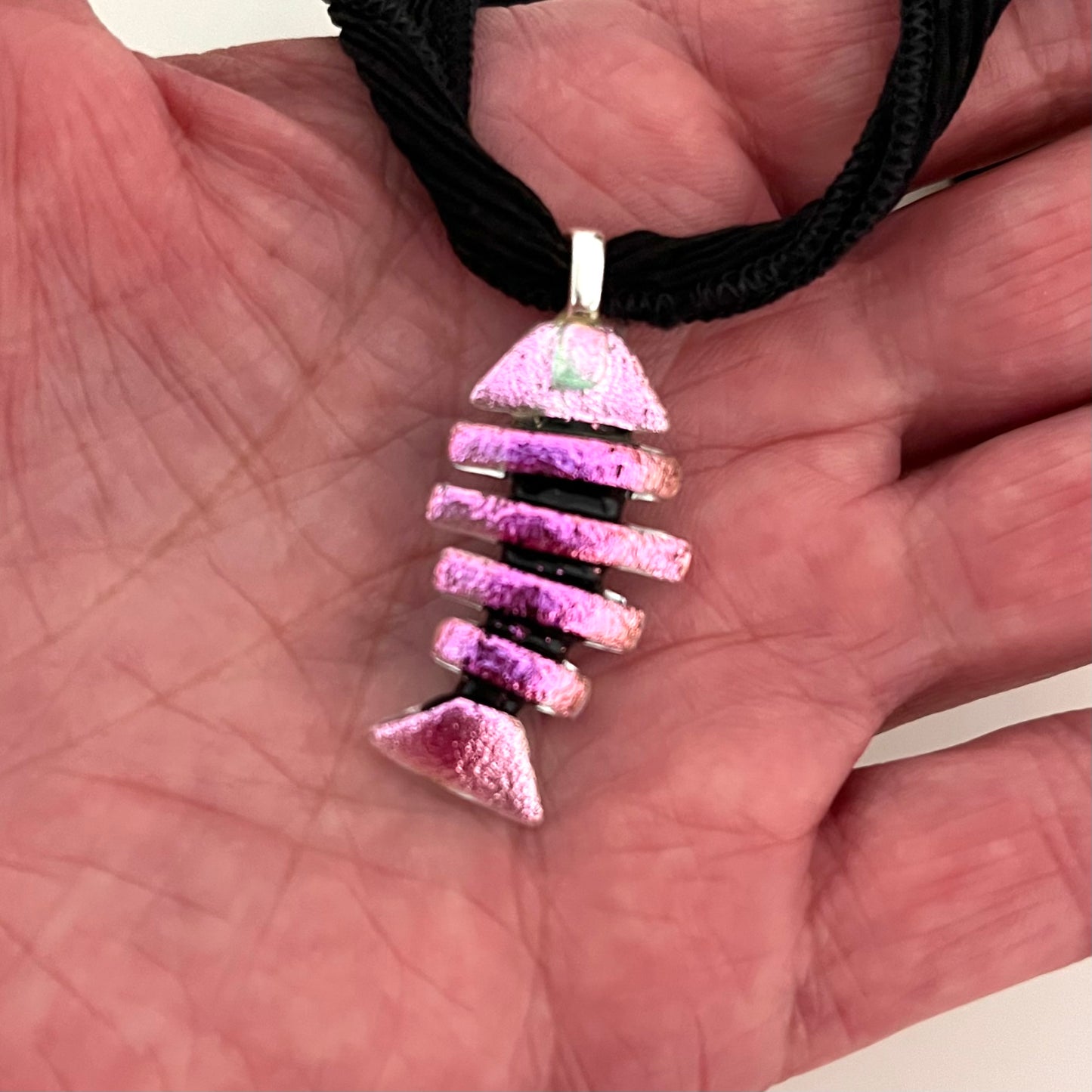 Medium Dichroic Fused Glass Bonefish Pendant