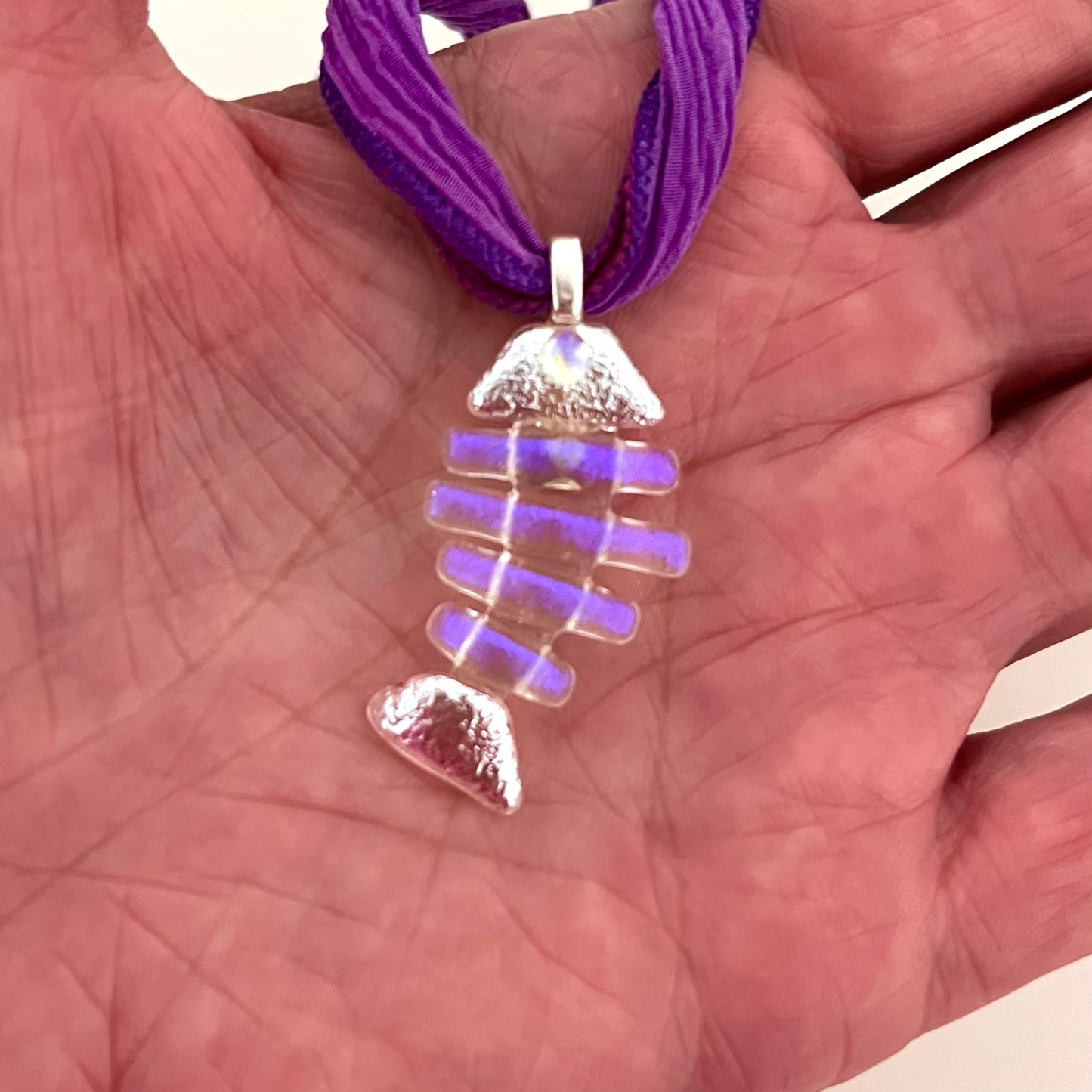 Medium Dichroic Fused Glass Bonefish Pendant