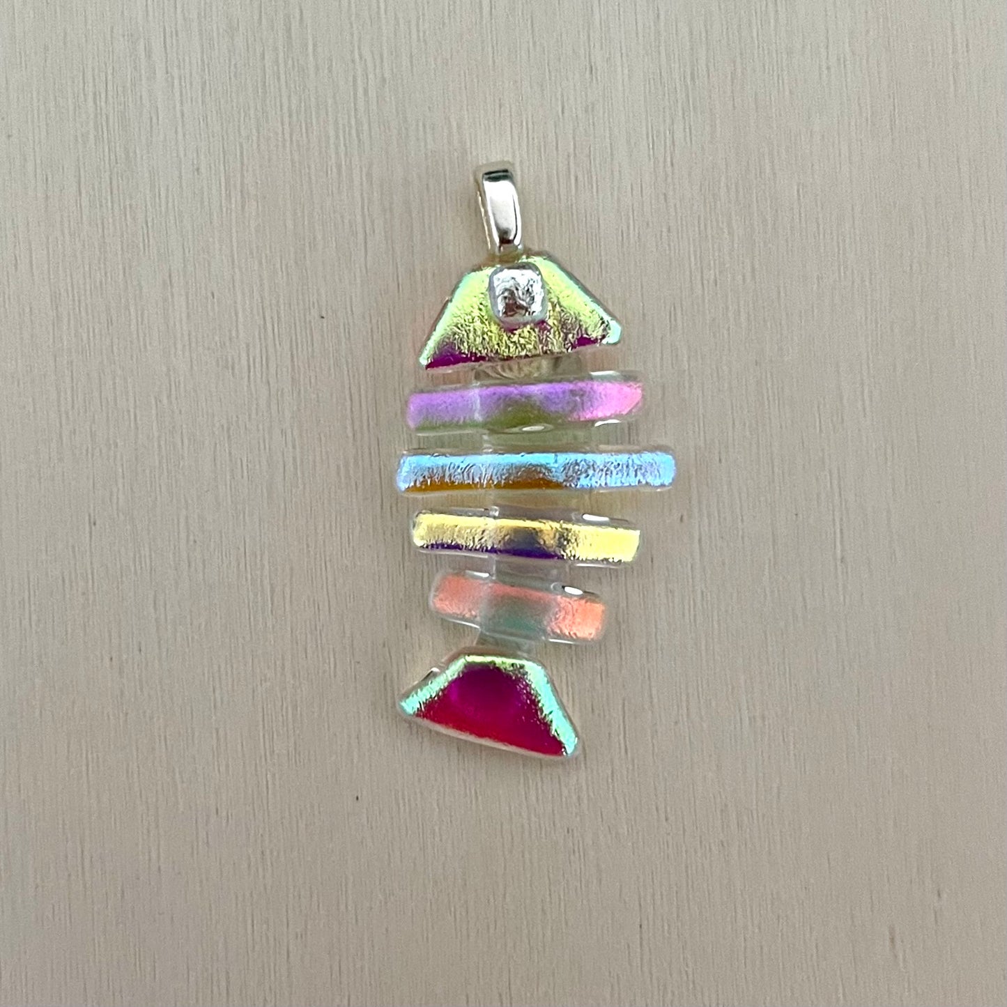 Medium Dichroic Fused Glass Bonefish Pendant