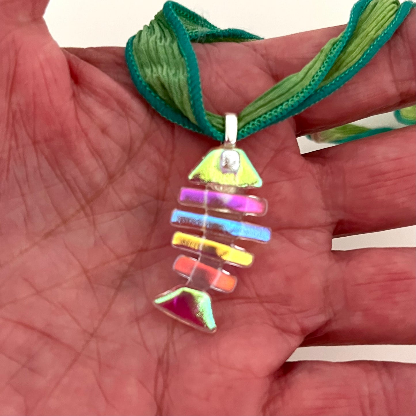 Medium Dichroic Fused Glass Bonefish Pendant