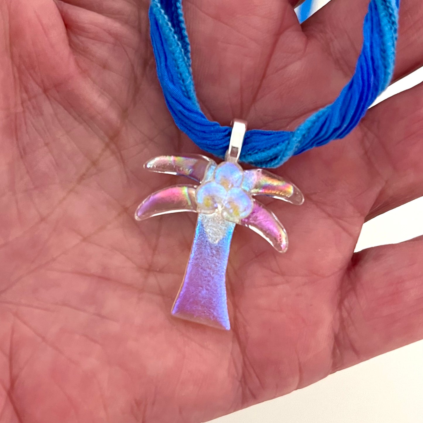 Fused Dichroic Glass Palm Tree Pendant