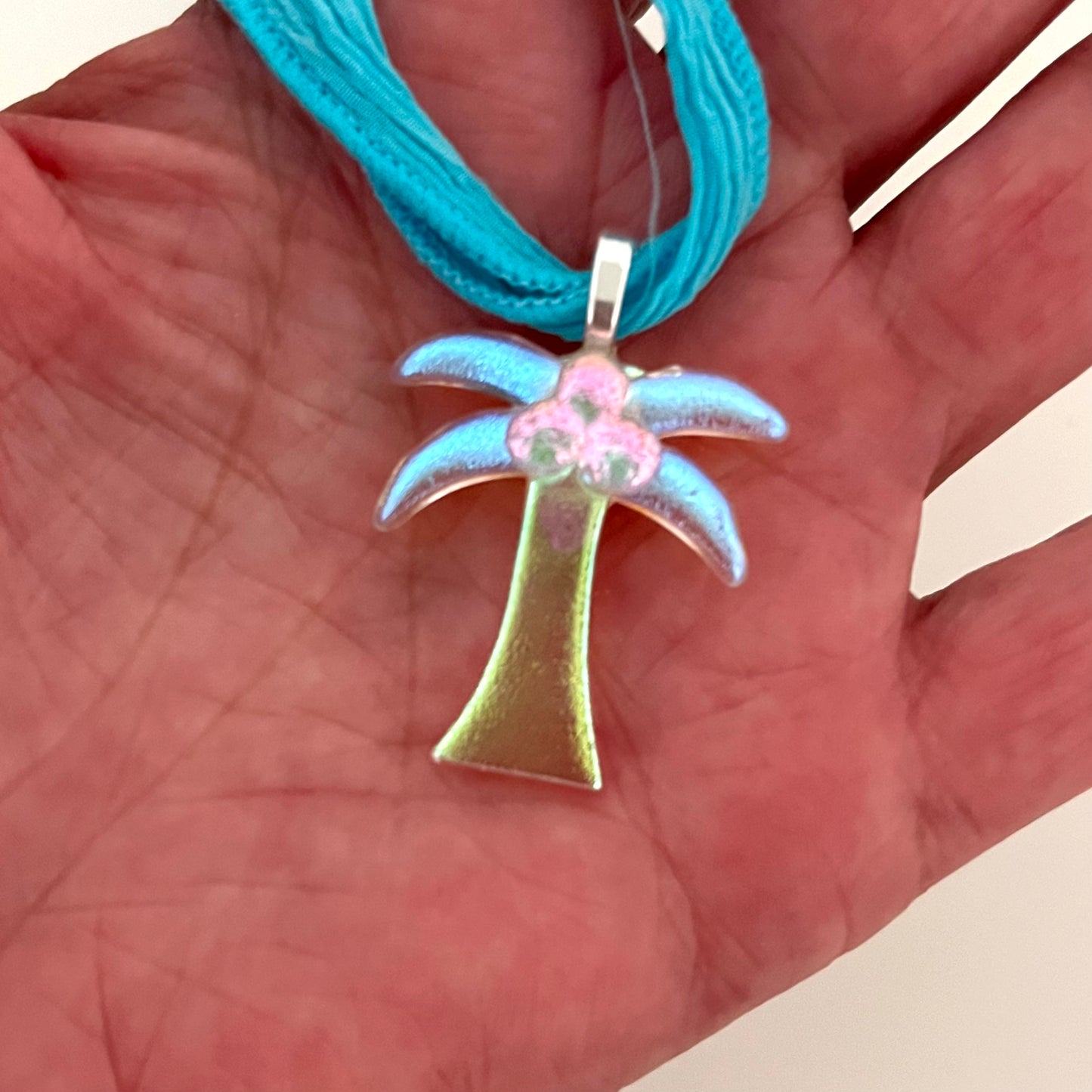 Fused Dichroic Glass Palm Tree Pendant