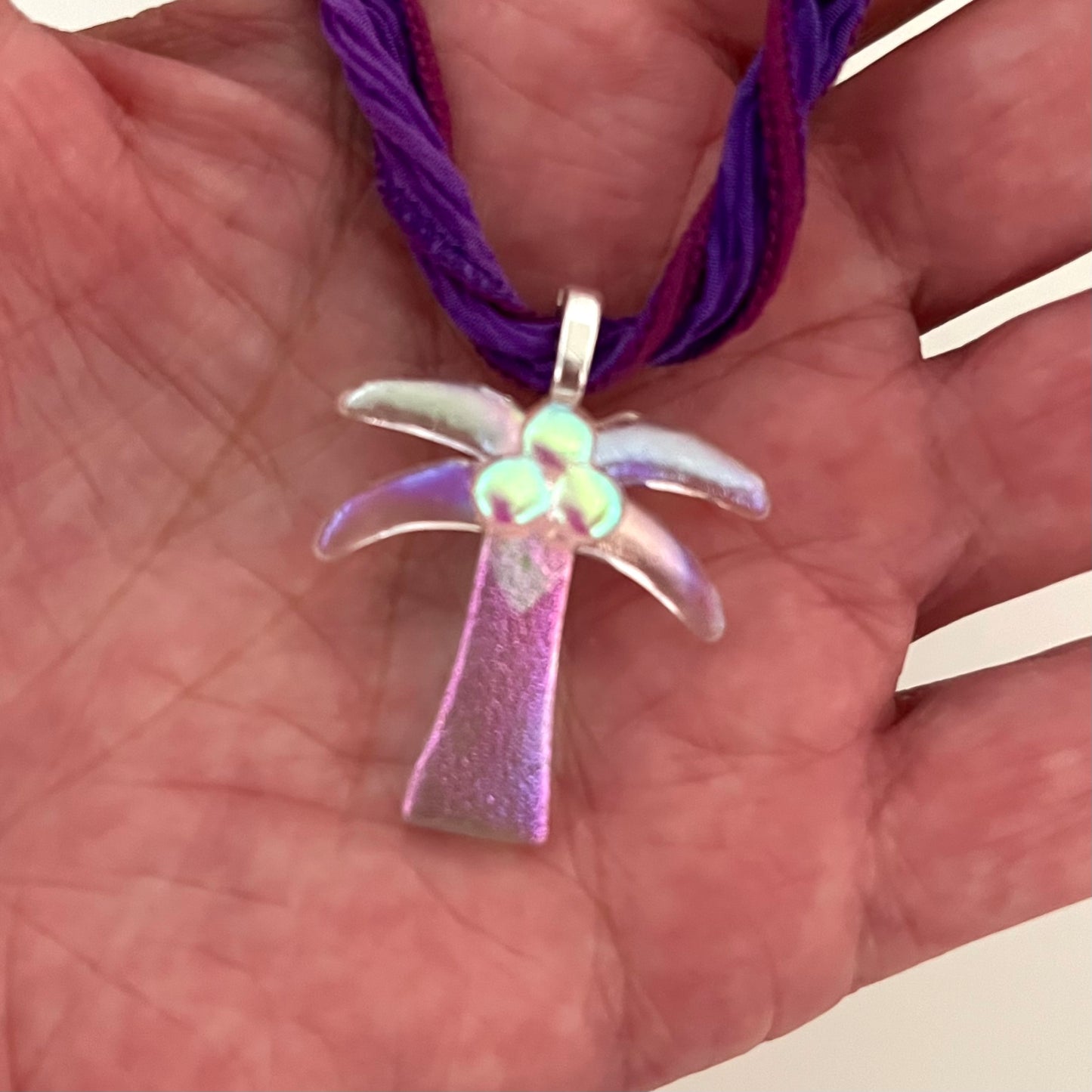 Fused Dichroic Glass Palm Tree Pendant