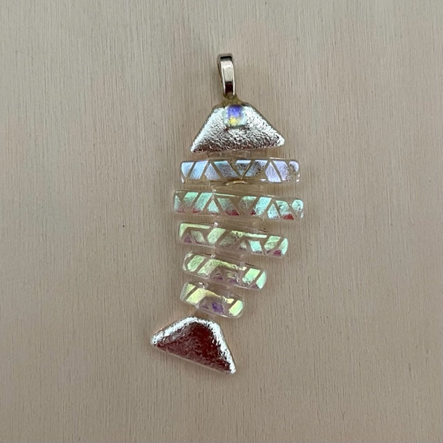Large Dichroic Fused Glass Bonefish Pendant