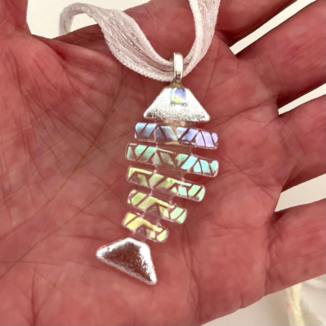 Large Dichroic Fused Glass Bonefish Pendant