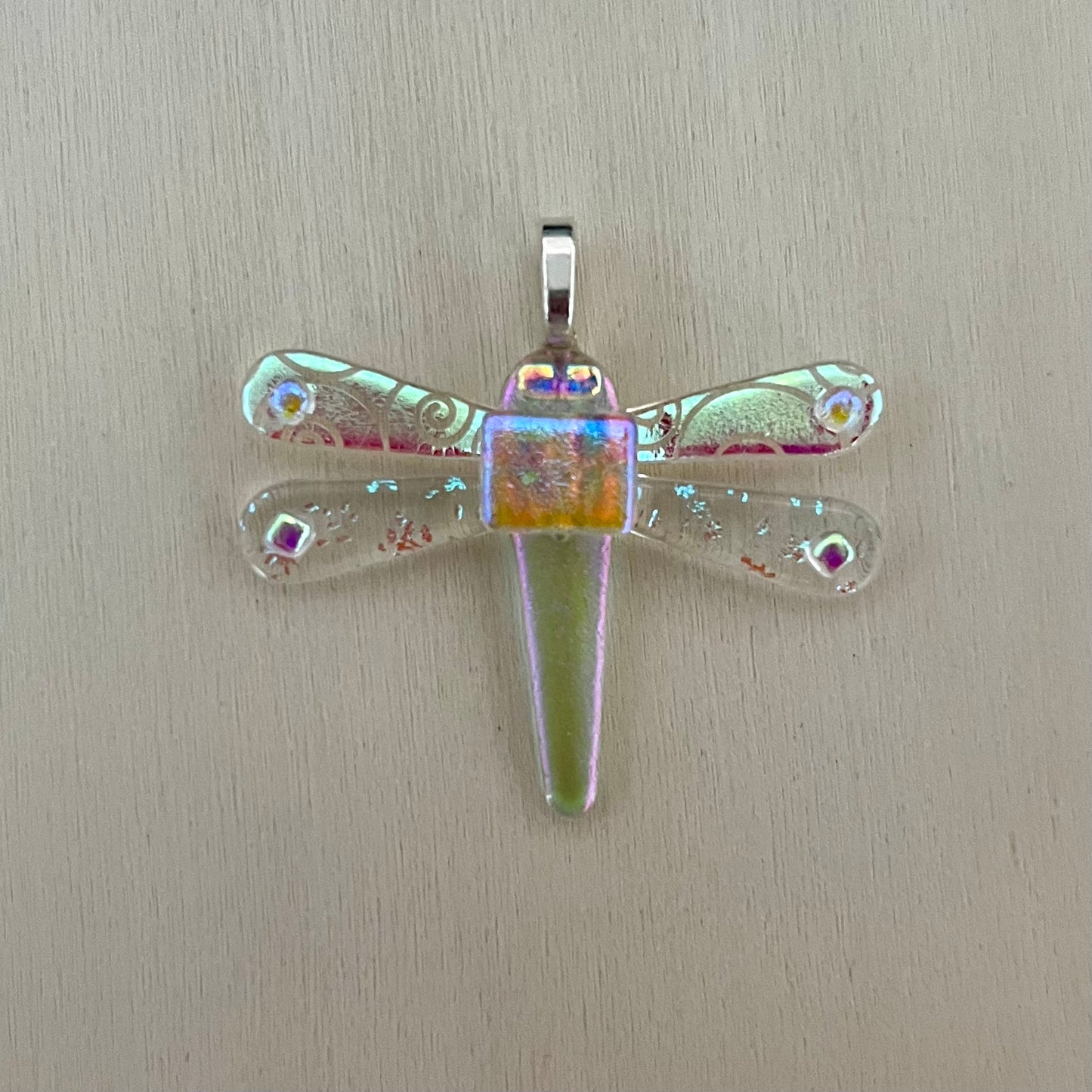 Fused Dichroic Glass Dragonfly Pendant