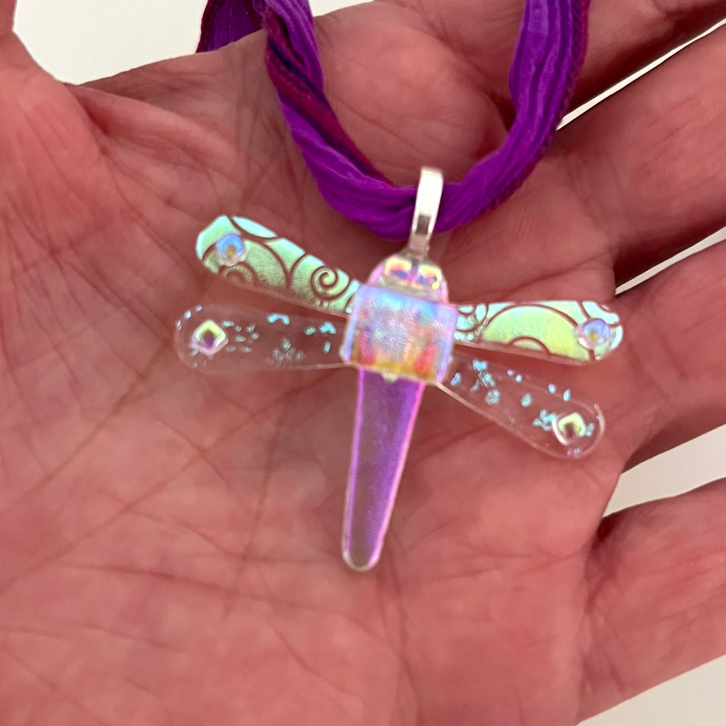 Fused Dichroic Glass Dragonfly Pendant