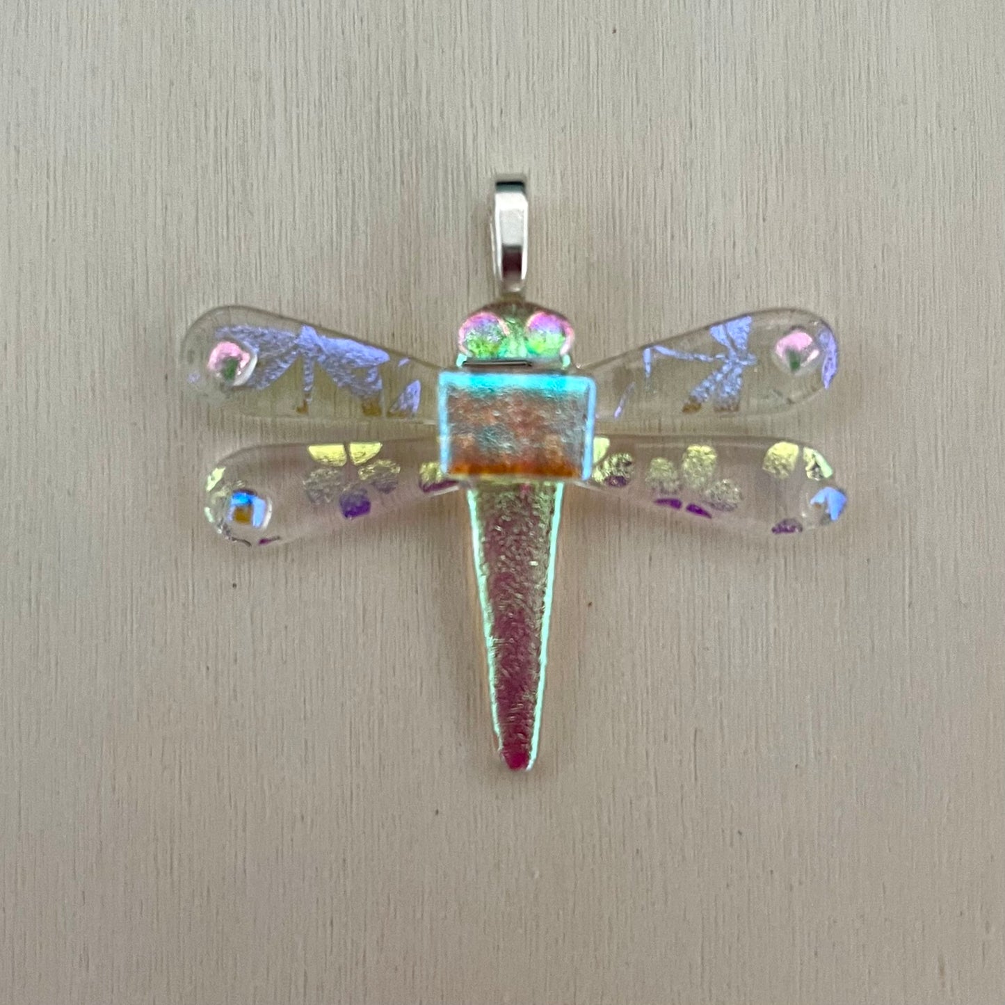 Fused Dichroic Glass Dragonfly Pendant