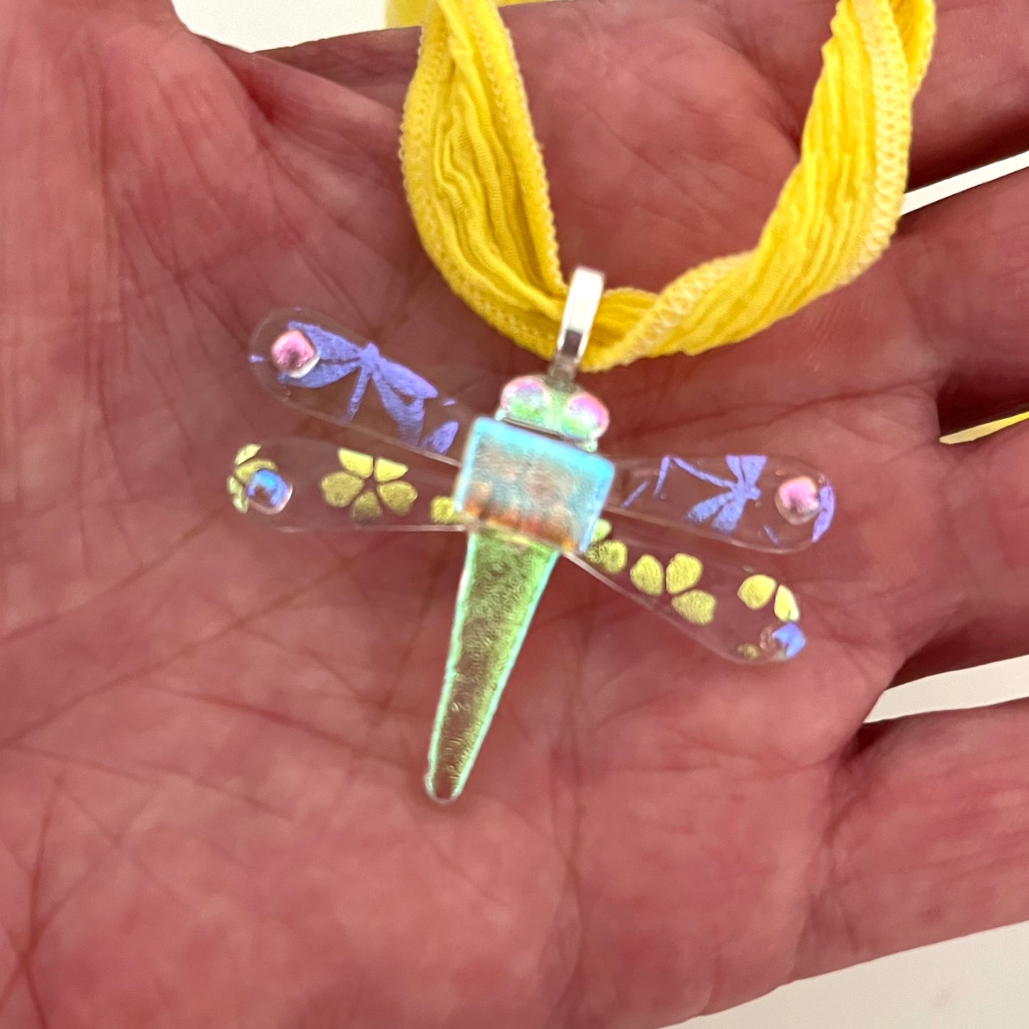 Fused Dichroic Glass Dragonfly Pendant