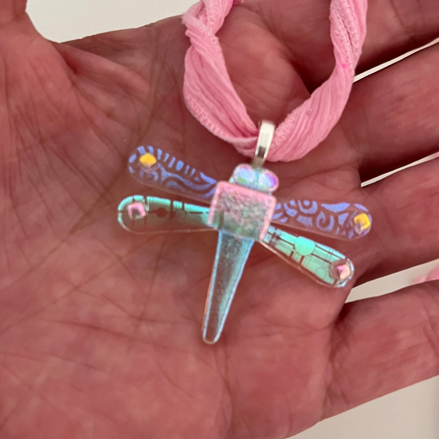 Fused Dichroic Glass Dragonfly Pendant