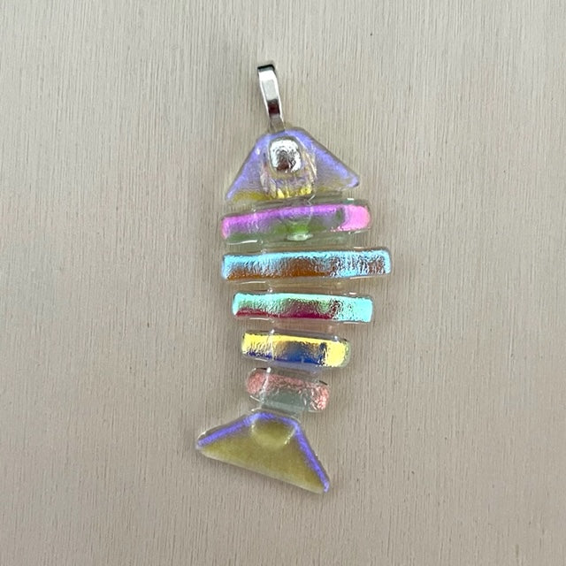 Large Dichroic Fused Glass Bonefish Pendant