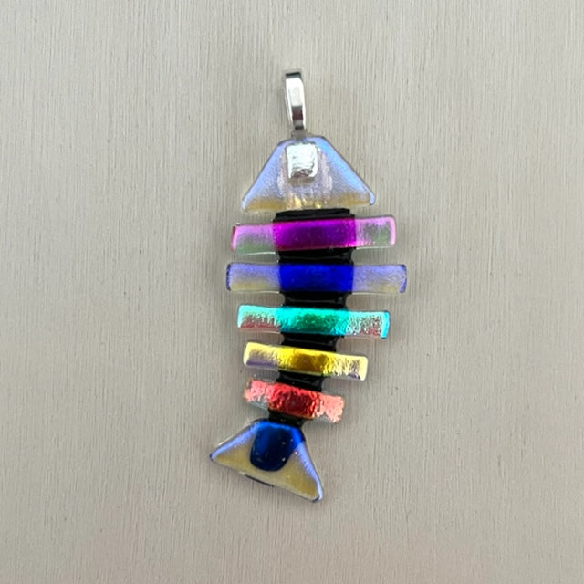 Large Dichroic Fused Glass Bonefish Pendant