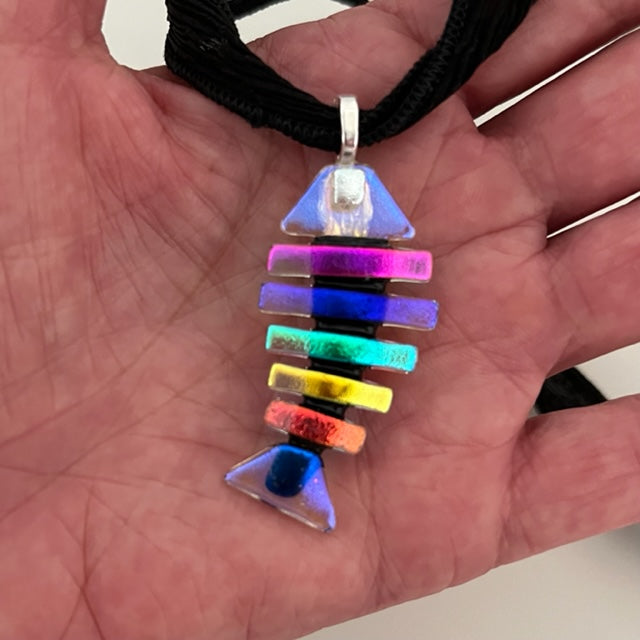 Large Dichroic Fused Glass Bonefish Pendant