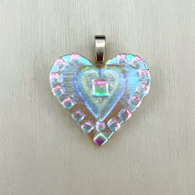 Large Dichroic Fused Glass Heart Pendant