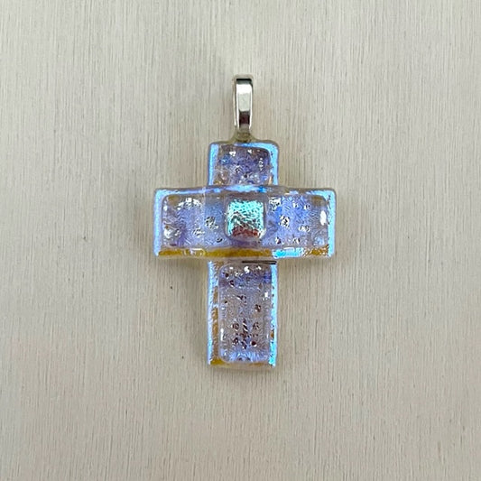 Large Dichroic Fused Glass Cross Pendant