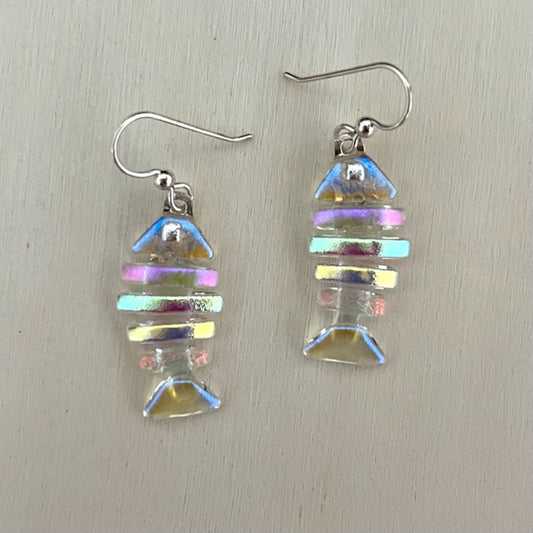 Fused Dichroic Glass Bonefish Earrings