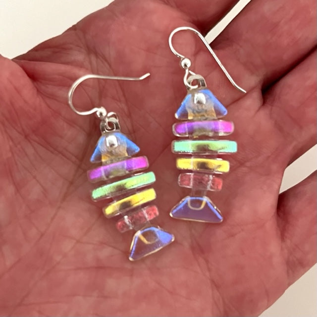 Fused Dichroic Glass Bonefish Earrings