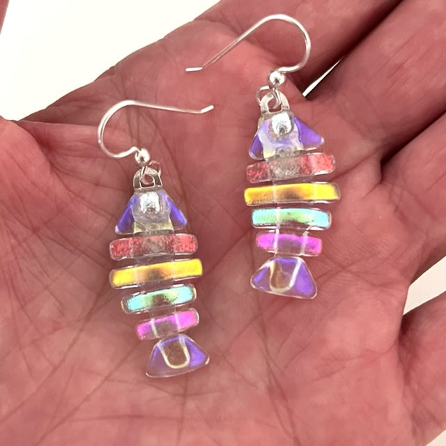 Fused Dichroic Glass Bonefish Earrings