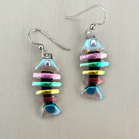 Fused Dichroic Glass Bonefish Earrings