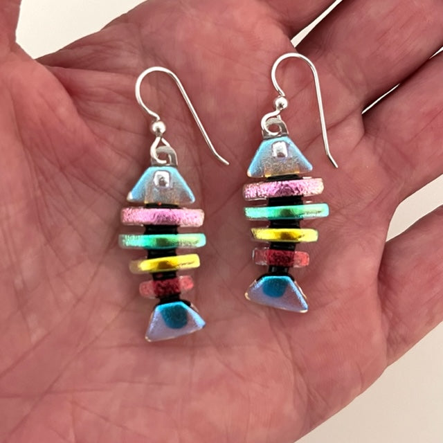 Fused Dichroic Glass Bonefish Earrings