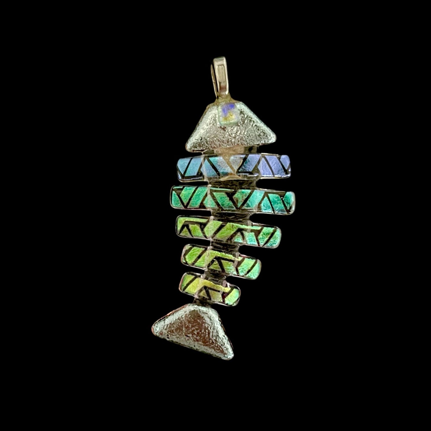 Large Dichroic Fused Glass Bonefish Pendant