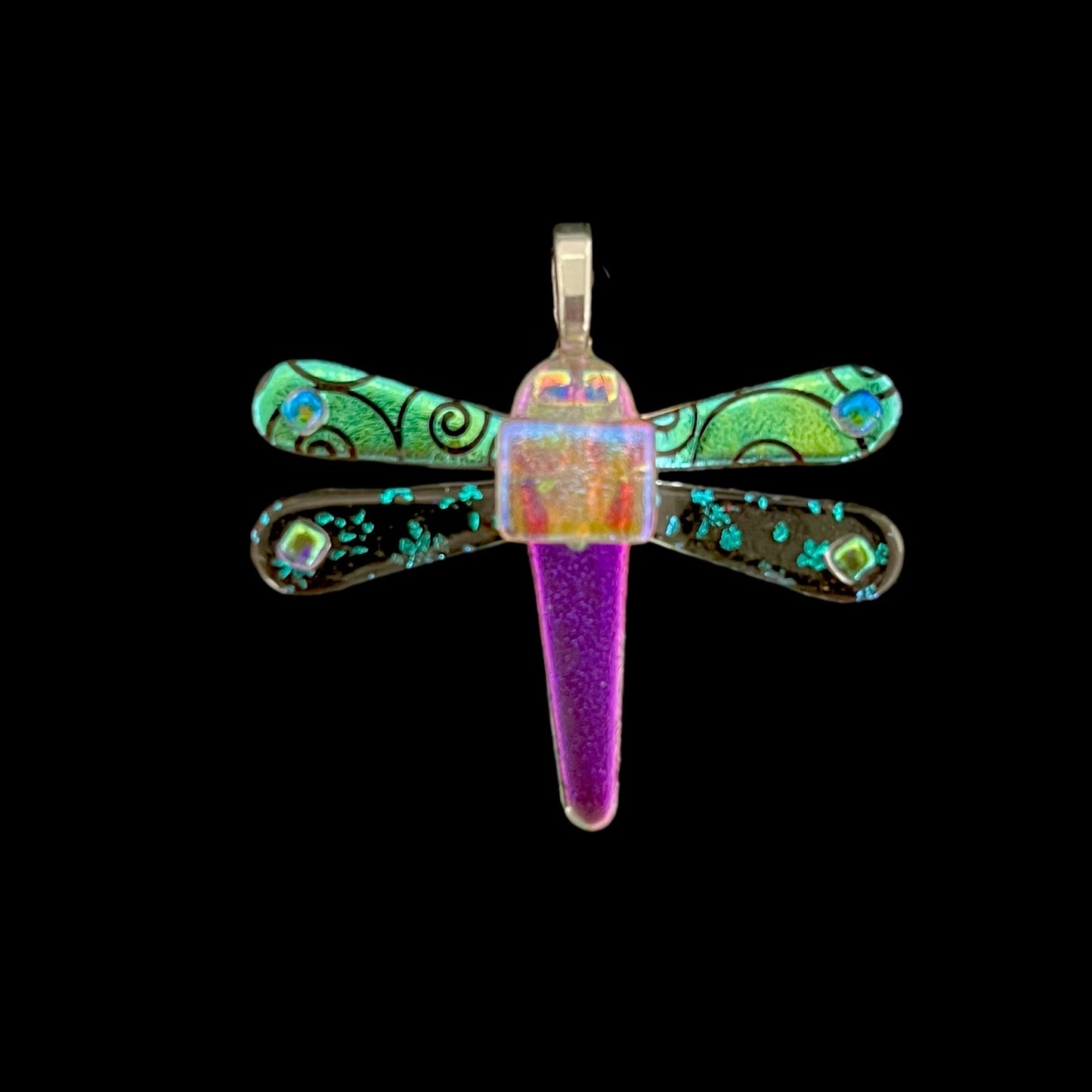 Fused Dichroic Glass Dragonfly Pendant