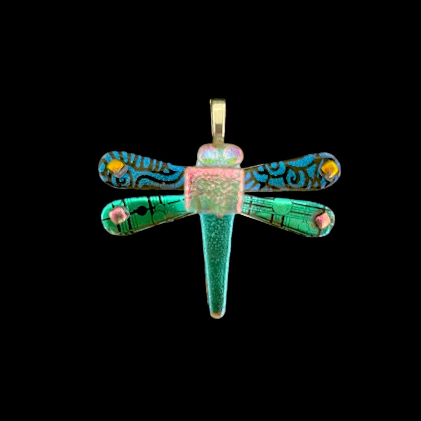 Fused Dichroic Glass Dragonfly Pendant