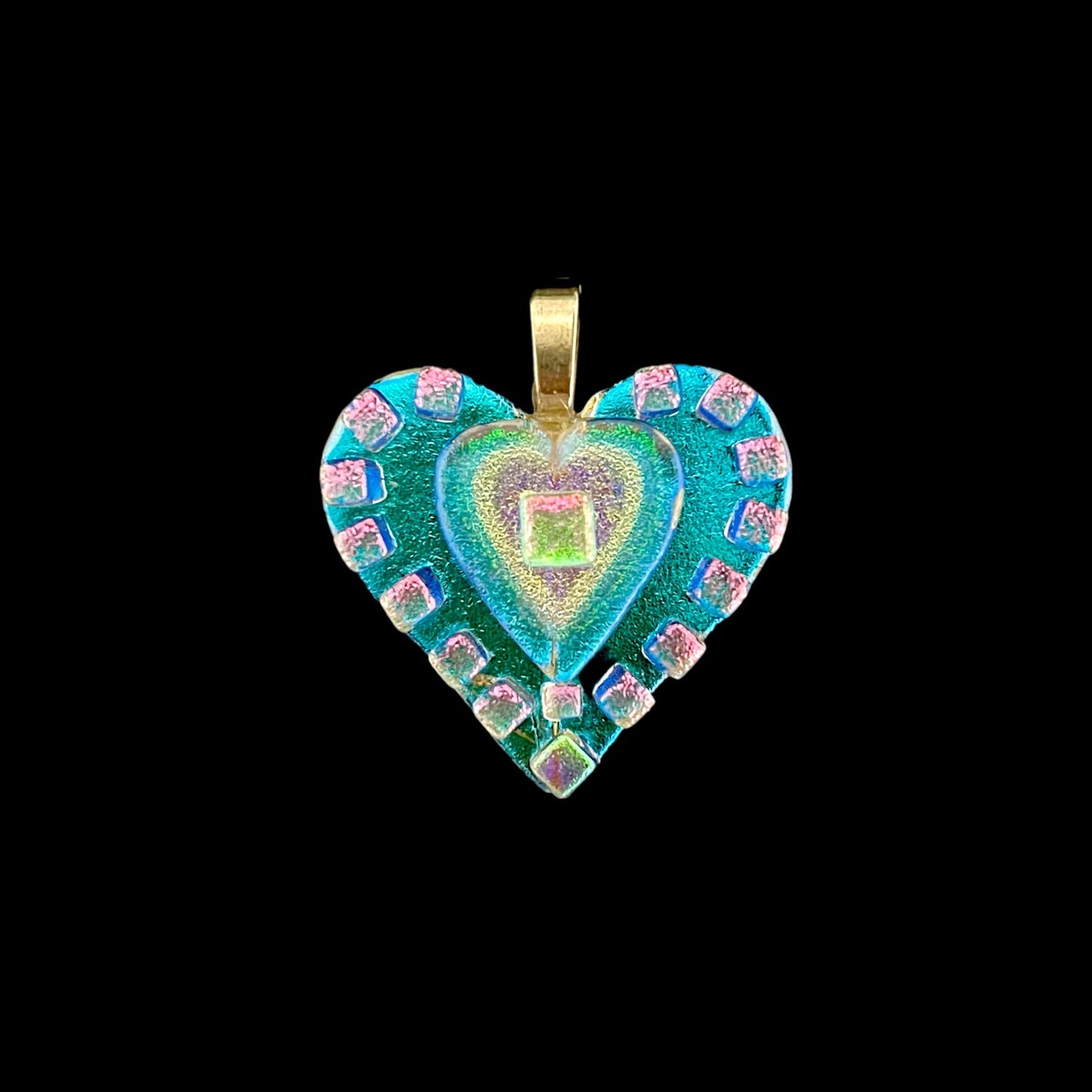 Large Dichroic Fused Glass Heart Pendant