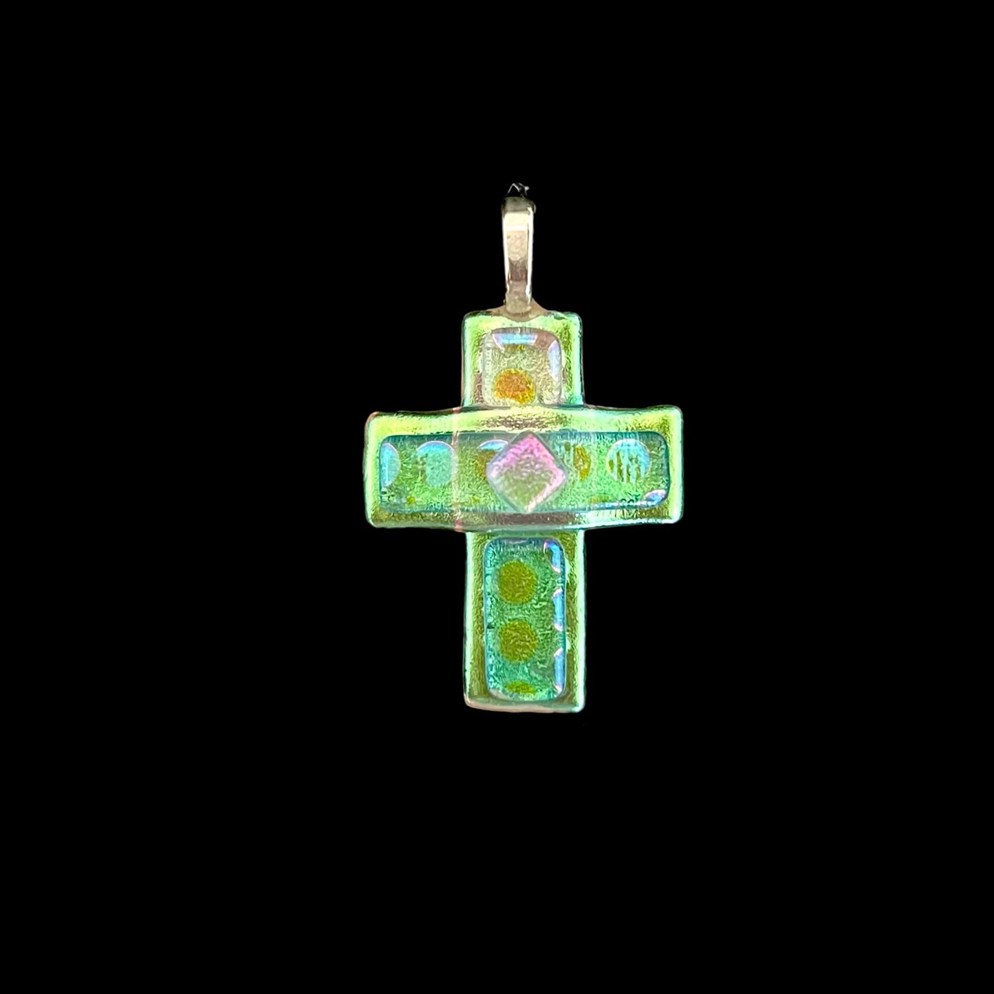 Large Dichroic Fused Glass Cross Pendant