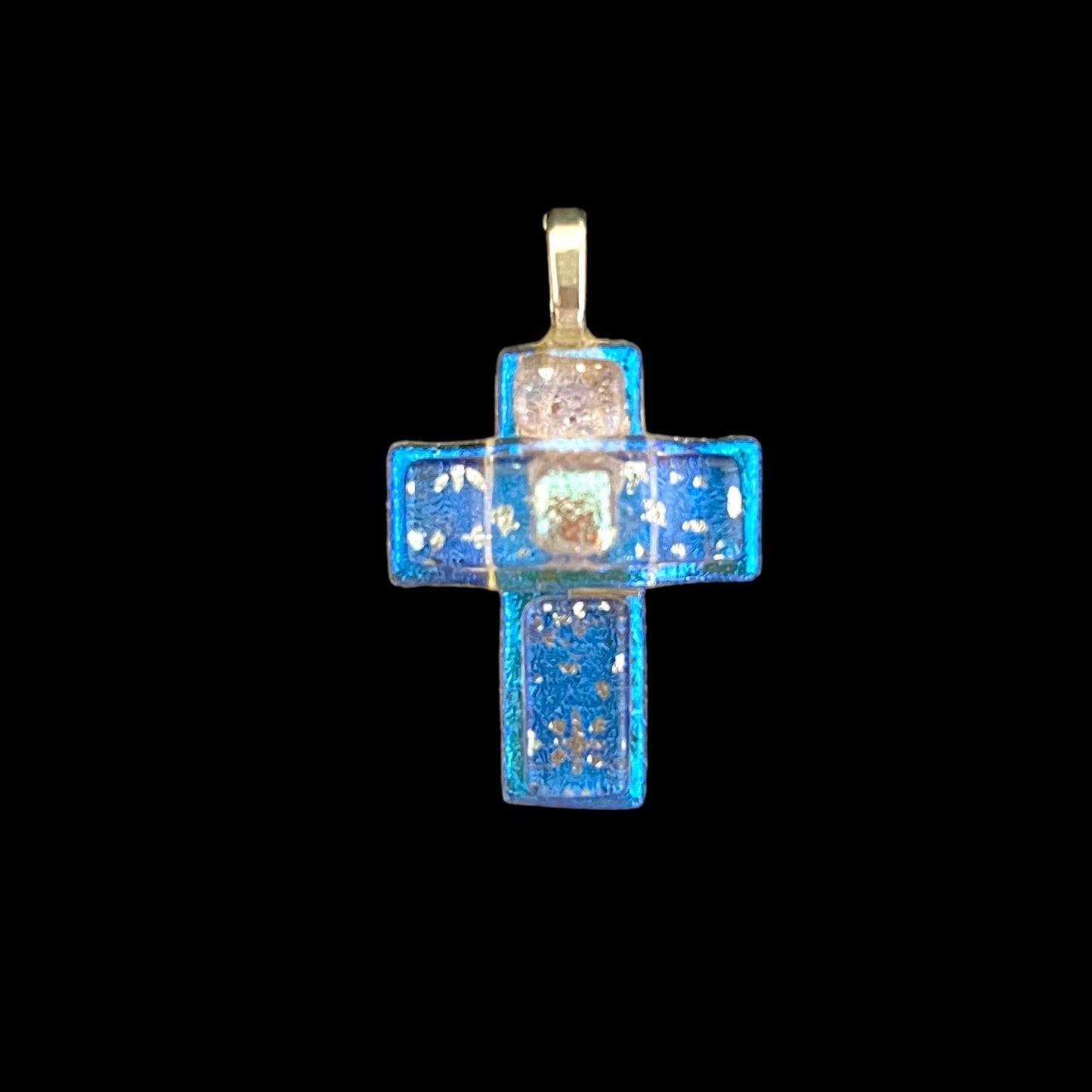 Large Dichroic Fused Glass Cross Pendant