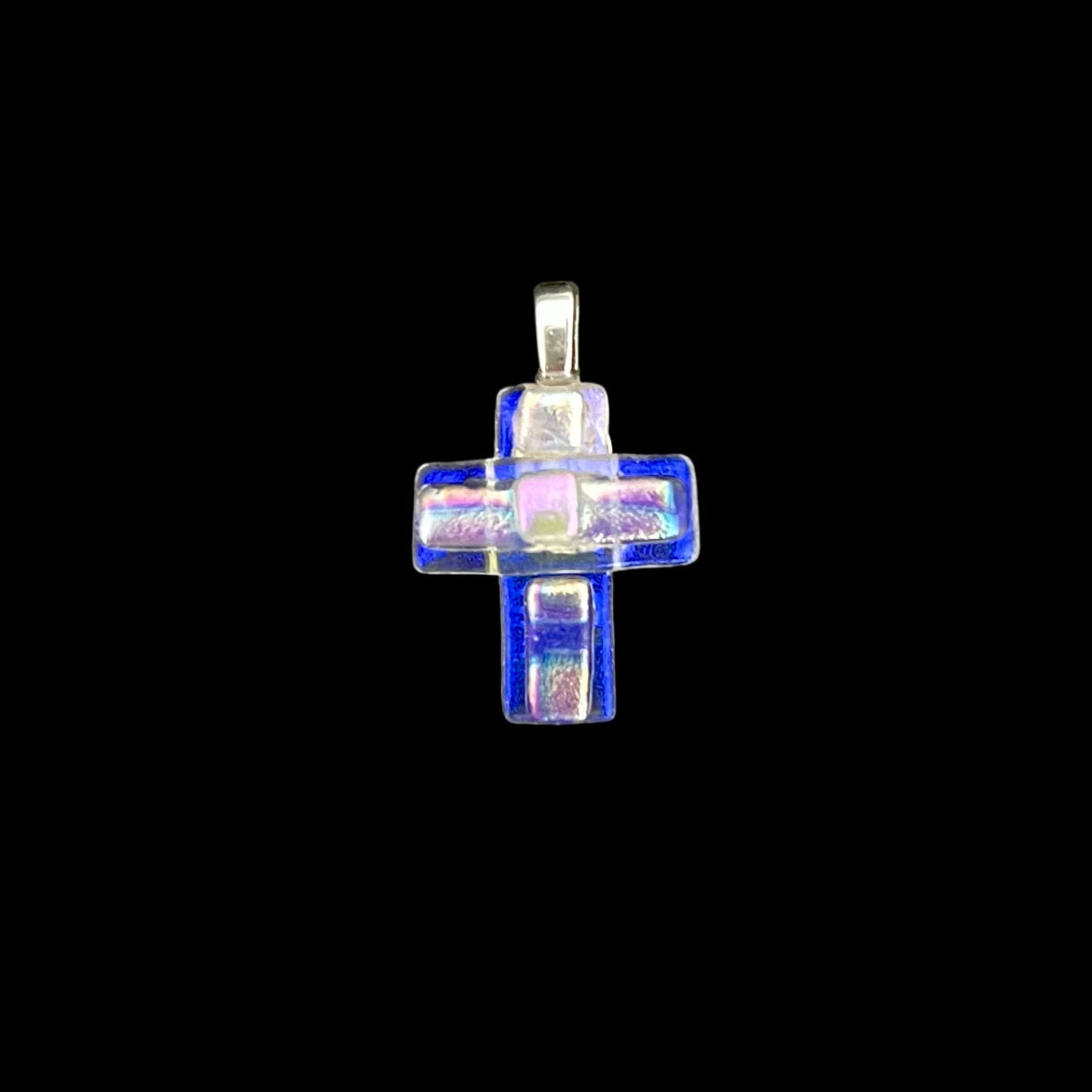 Small Dichroic Fused Glass Cross Pendant