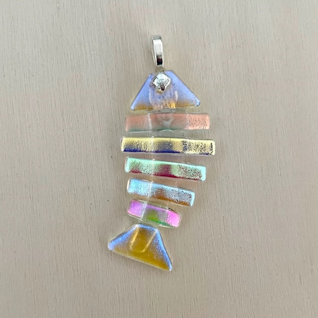 Large Dichroic Fused Glass Bonefish Pendant