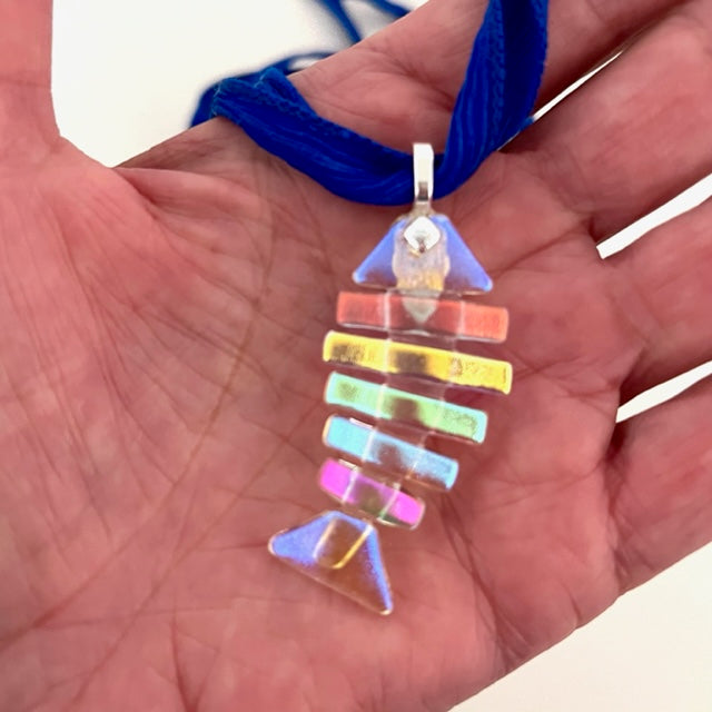 Large Dichroic Fused Glass Bonefish Pendant