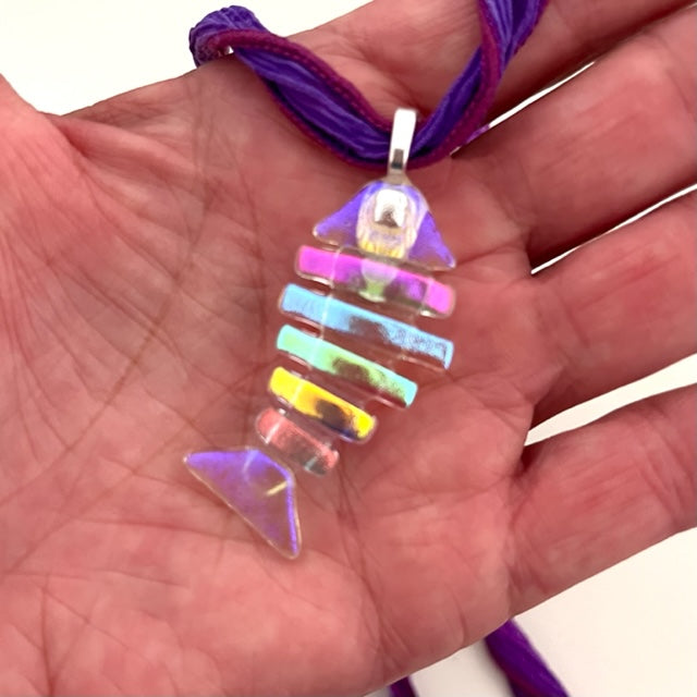 Large Dichroic Fused Glass Bonefish Pendant