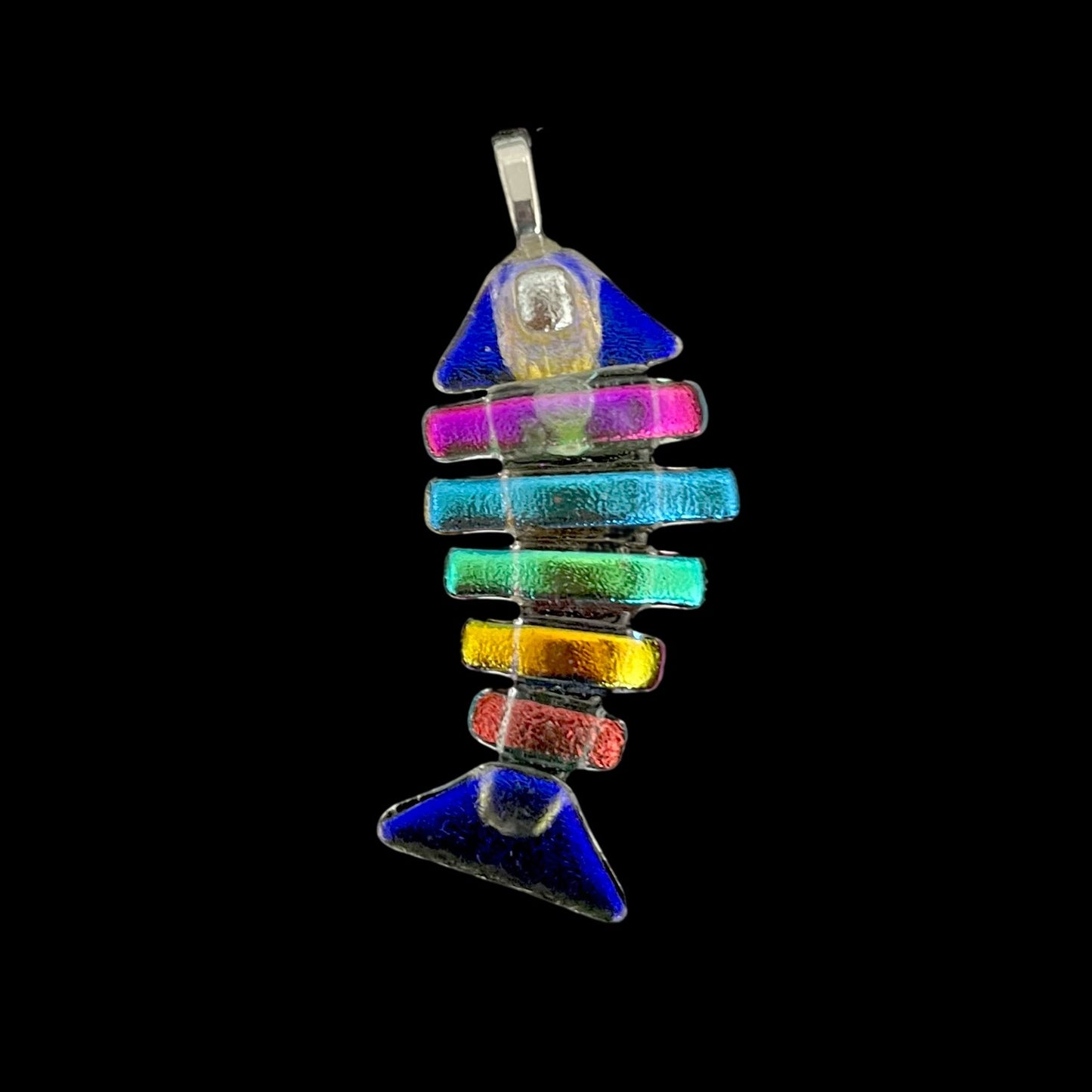 Large Dichroic Fused Glass Bonefish Pendant