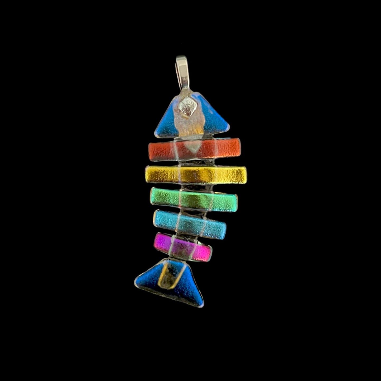 Large Dichroic Fused Glass Bonefish Pendant