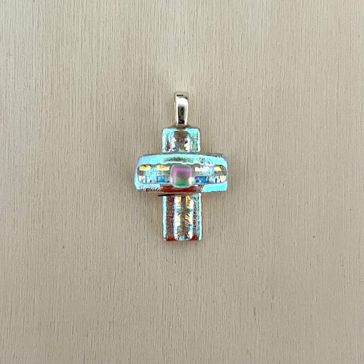 Fused Dichroic Glass Small Cross Pendant