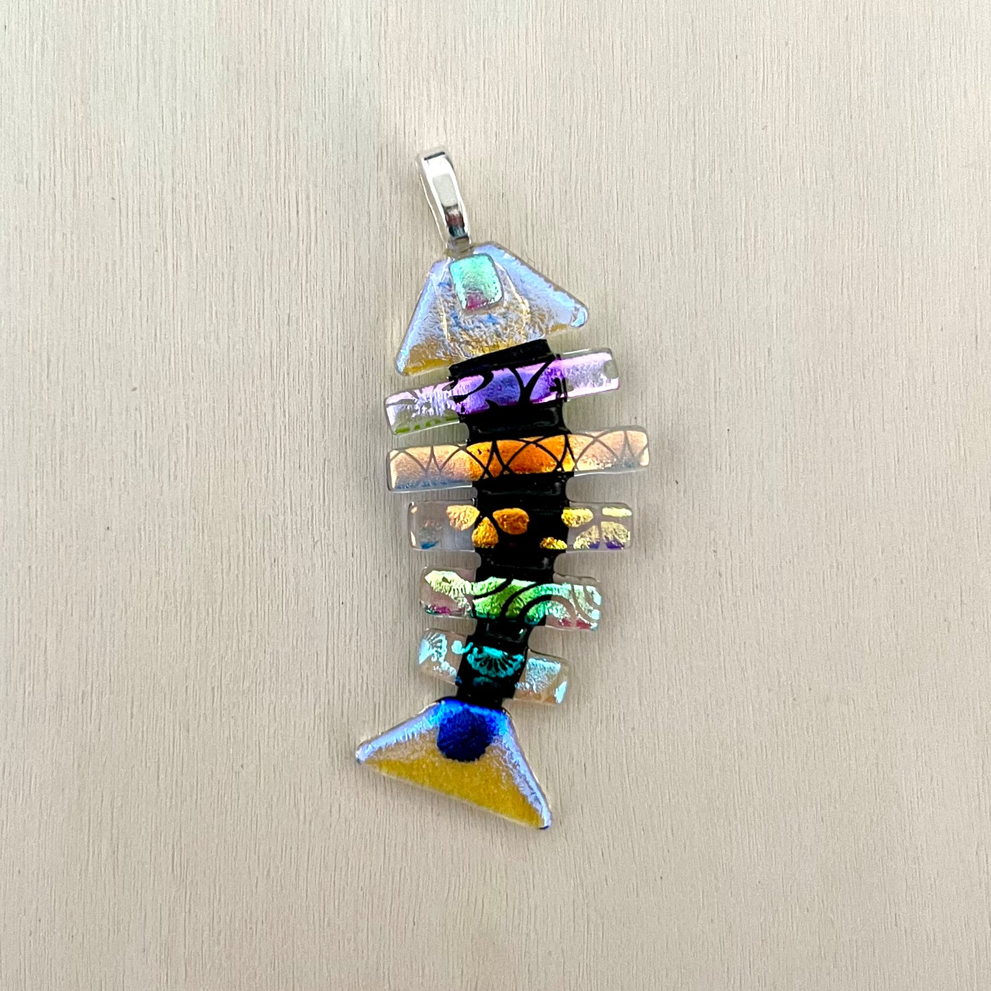 Large Dichroic Fused Glass Bonefish Pendan