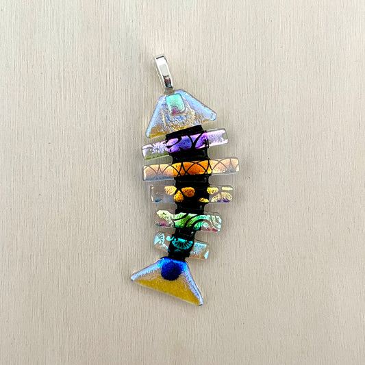 Large Dichroic Fused Glass Bonefish Pendant