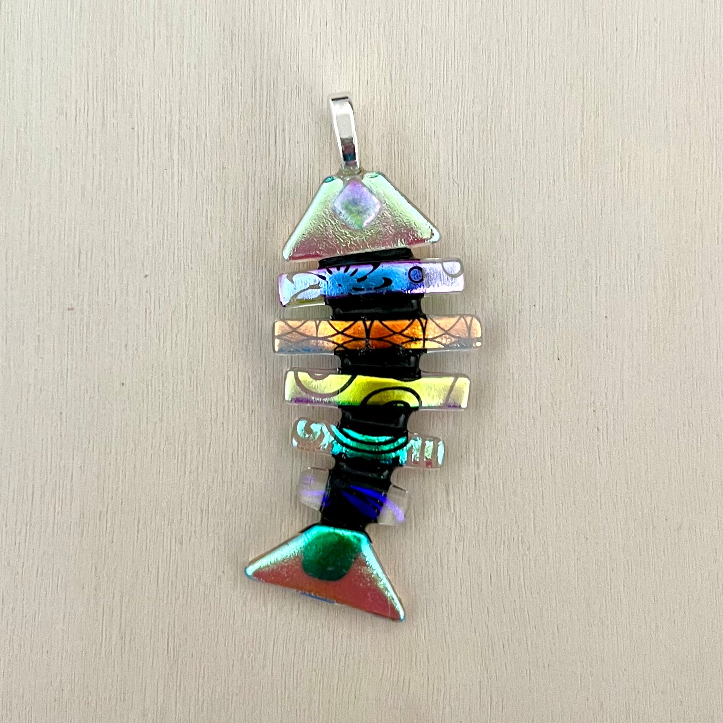 Large Dichroic Fused Glass Bonefish Pendant