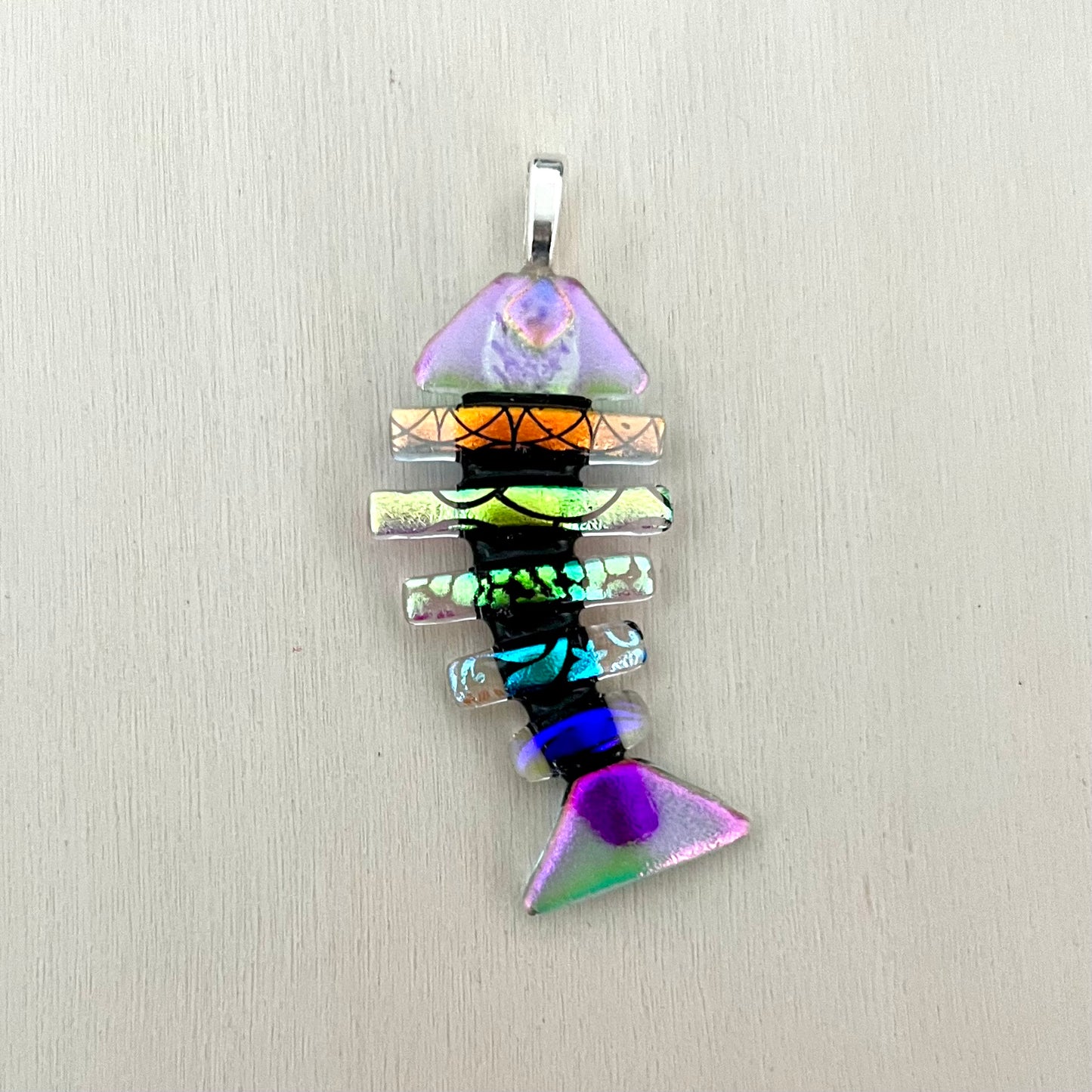 Large Dichroic Fused Glass Bonefish Pendant