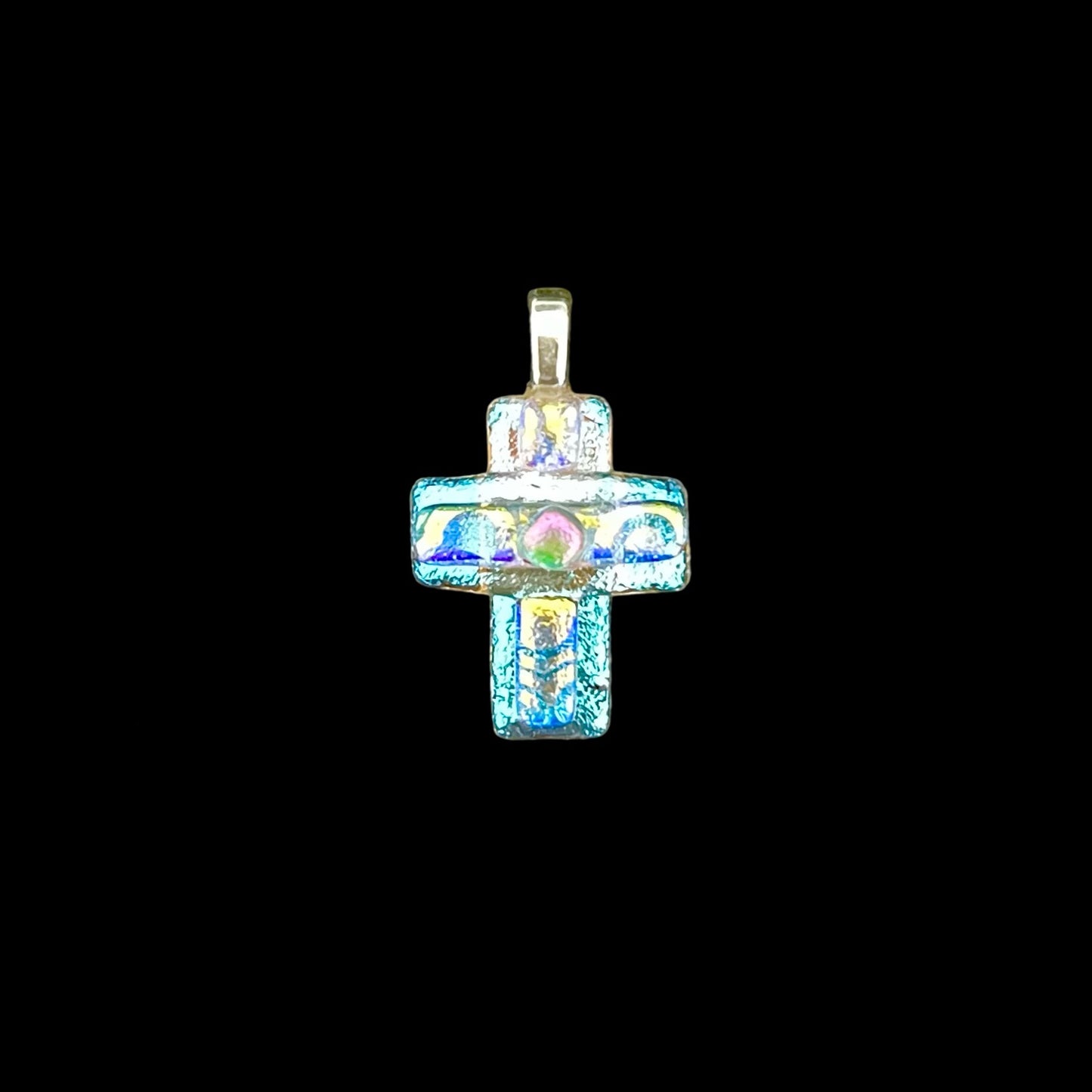 Fused Dichroic Glass Small Cross Pendant