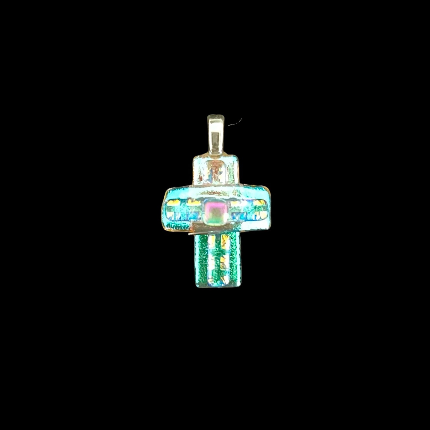 Fused Dichroic Glass Small Cross Pendant