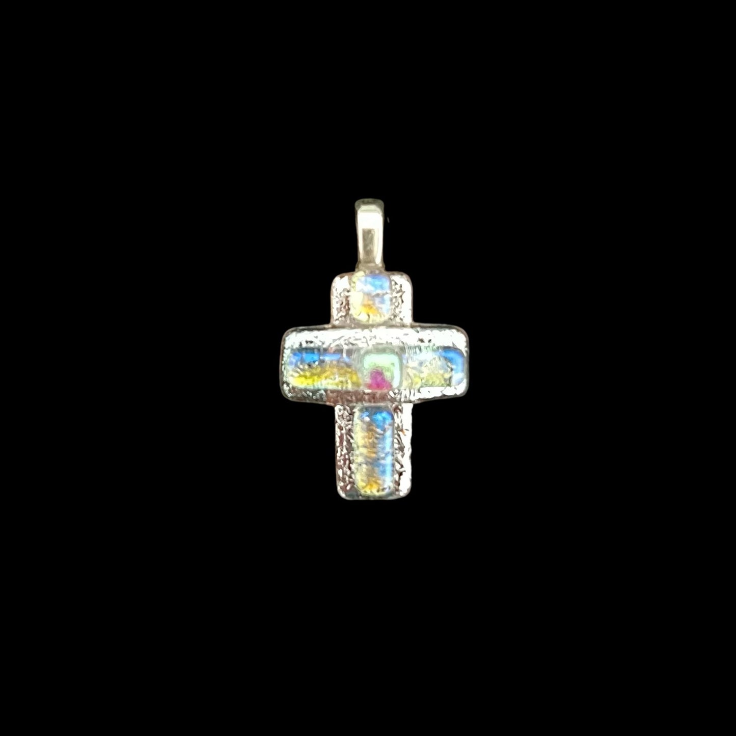 Fused Dichroic Glass Small Cross Pendant