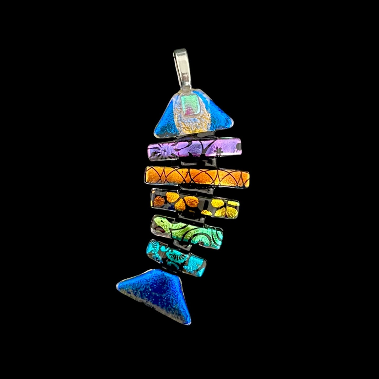 Large Dichroic Fused Glass Bonefish Pendan