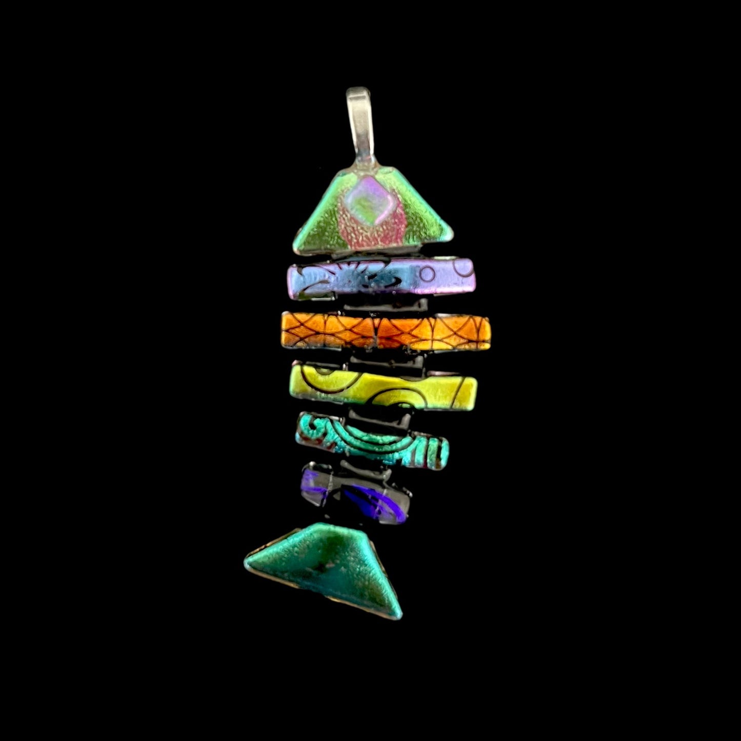 Large Dichroic Fused Glass Bonefish Pendant