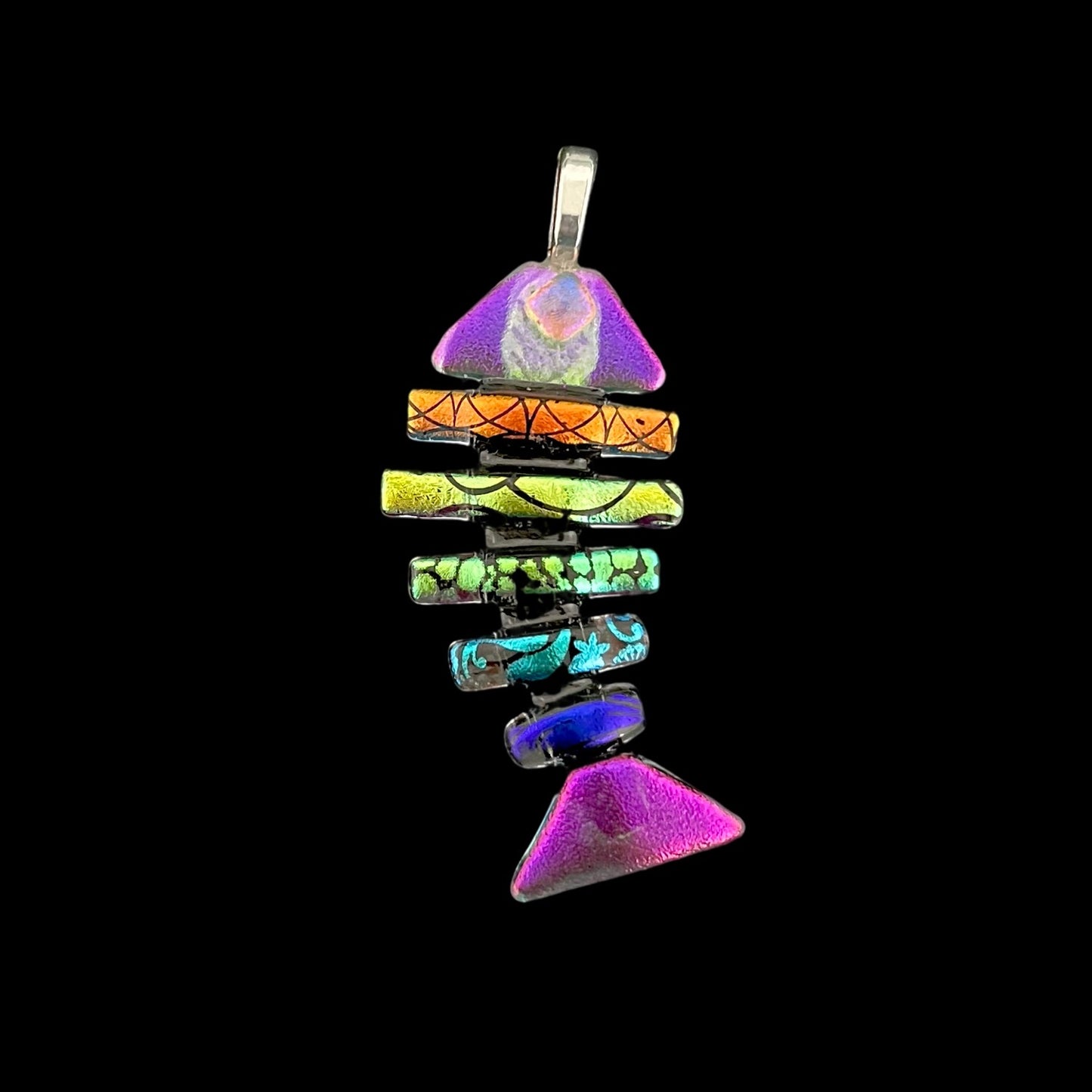 Large Dichroic Fused Glass Bonefish Pendant